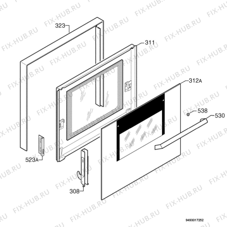 Взрыв-схема плиты (духовки) Zanussi ZOU662QN - Схема узла Door 003